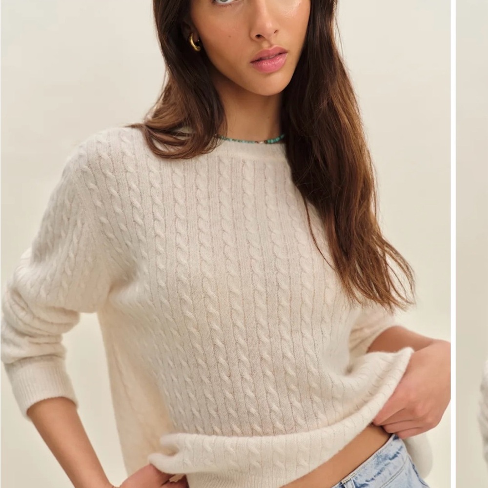 Reformation Ivory Cable Knit Sweater - Cashmere